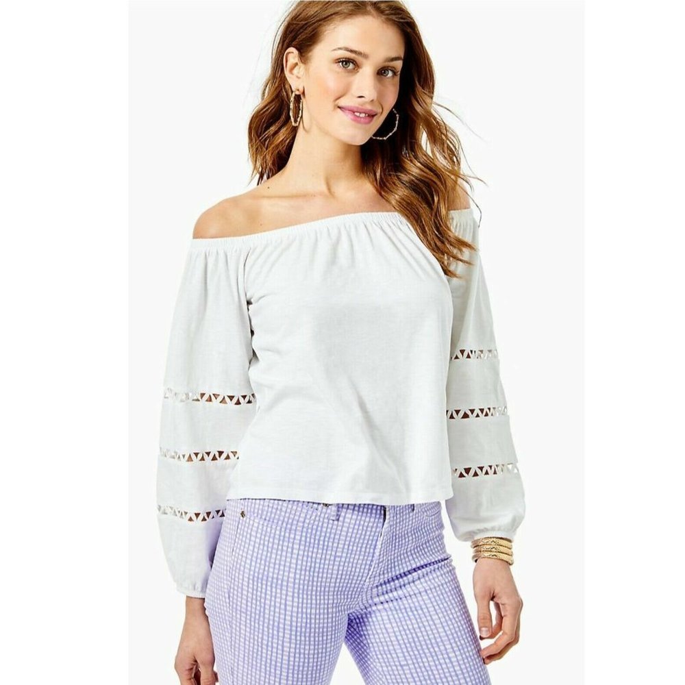 Lilly Pulitzer Katt Off-The-Shoulder Blouse Top Resort Cutout Lace XXS